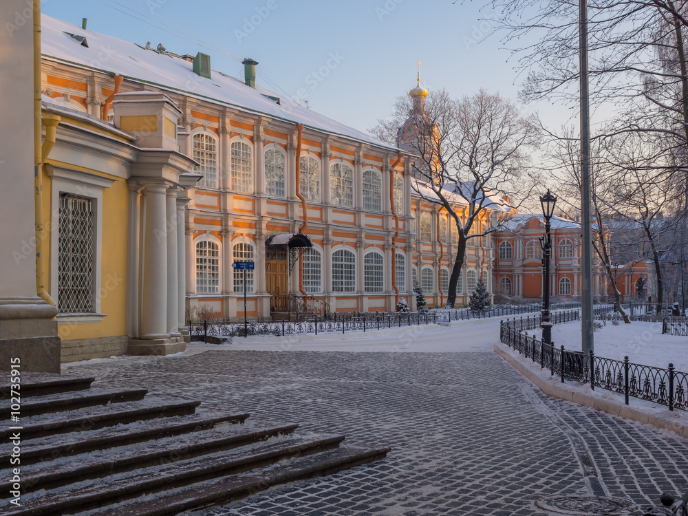 St. Petersburg in the winter. Alexander Nevsky Lavra frosty winter day