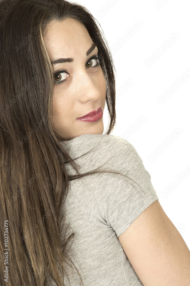 Naklejka premium Happy Young Woman Looking Back Over Her Shoulder