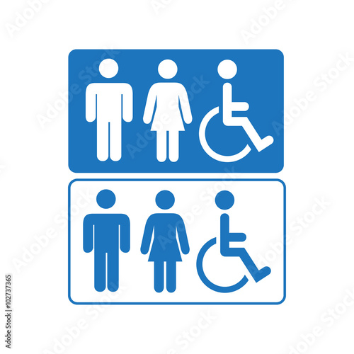 Blue line and silhouette Man and Woman public access icons set