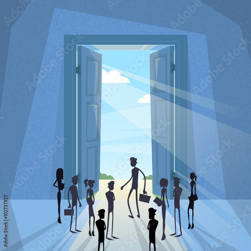 Business People Group Black Silhouette Standing at Door Entrance