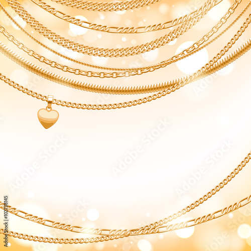 Golden chains on light glow background.