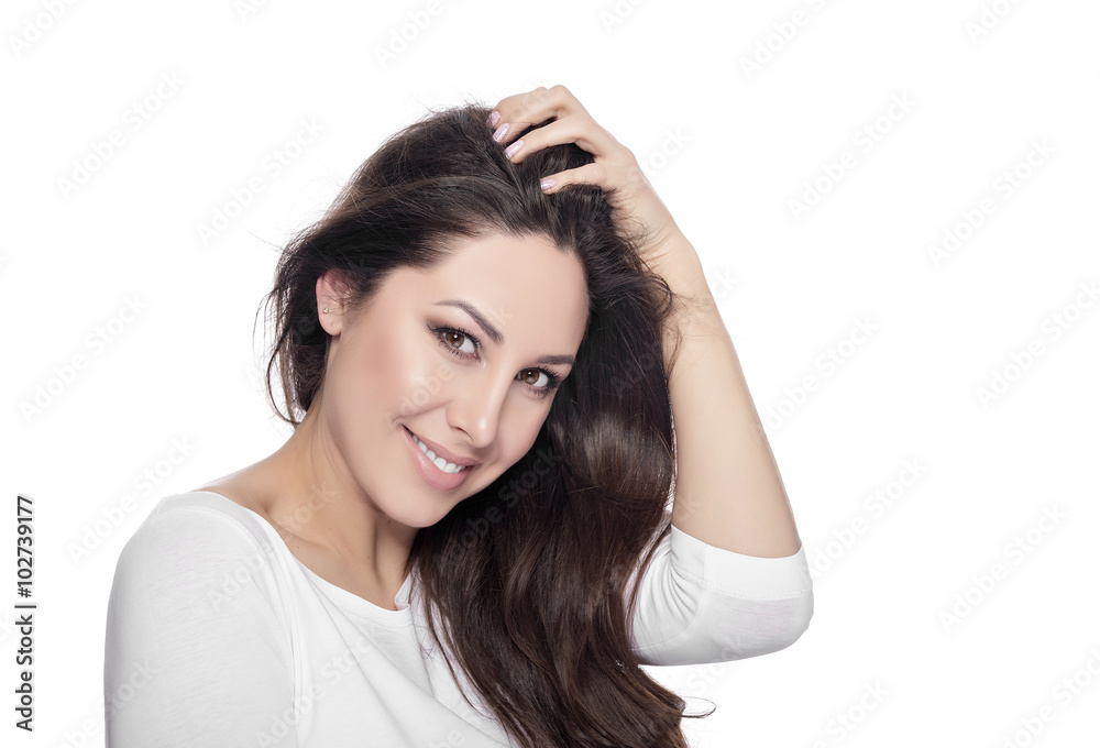 Portrait of happy smiling beautiful young woman. Portrait of happy smiling beautiful young woman.