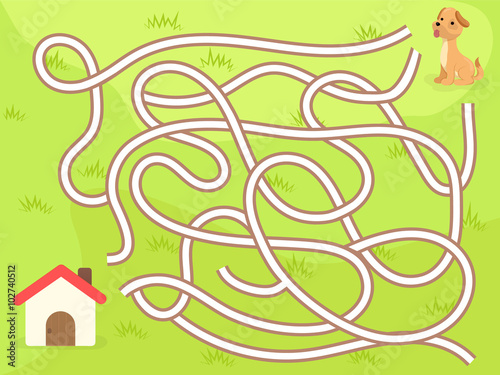 Vector maze game with dog to the home