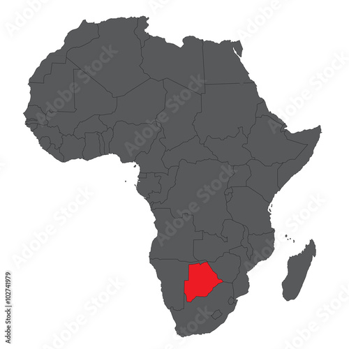 Map of Africa on gray with red Botswana vector
