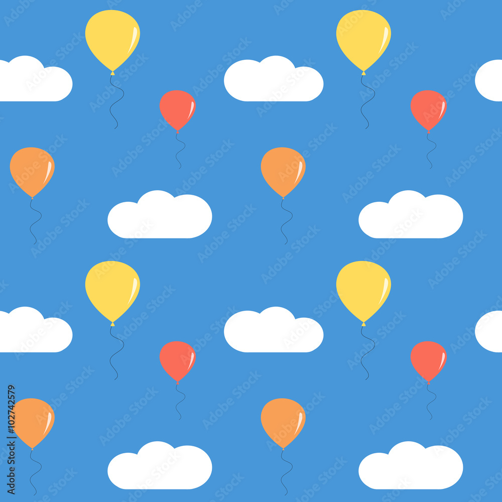 cute colorful balloons in the blue sky seamless vector pattern background illustration