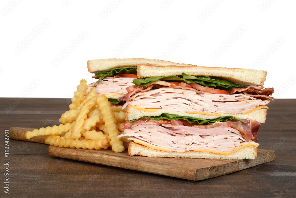 turkey club sandwich with french fries turkey club sandwich with french fries