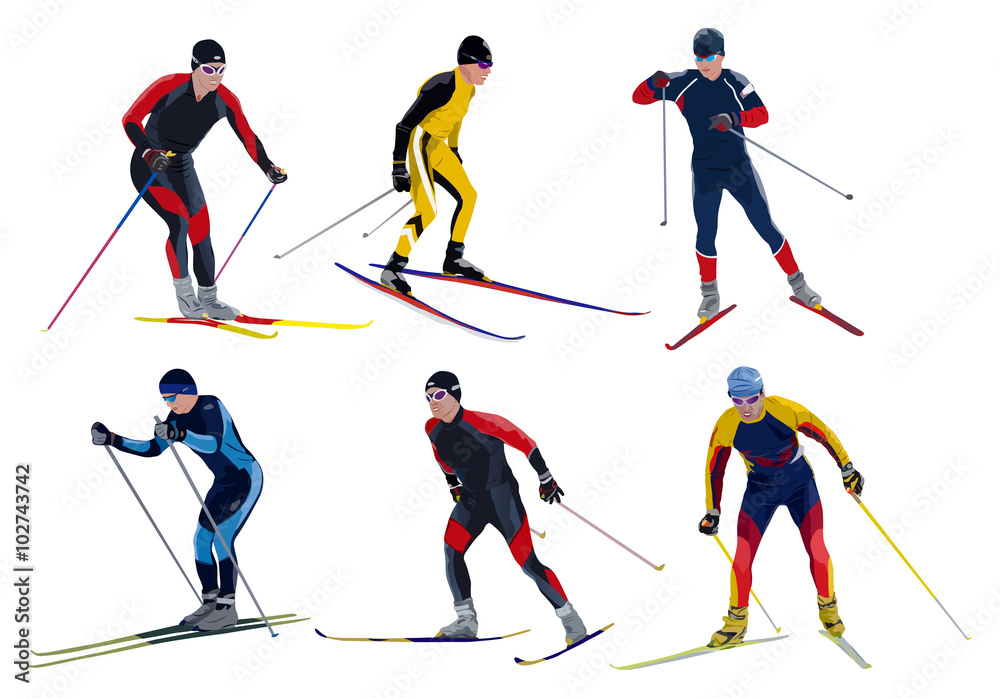 Fototapeta premium Six skiers