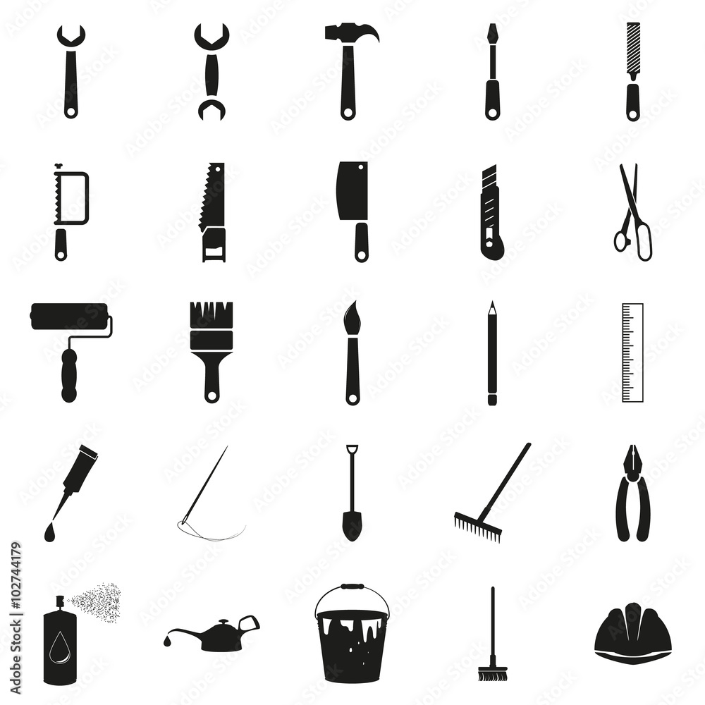 Simple black set of tools vector icons Simple black set of tools vector icons