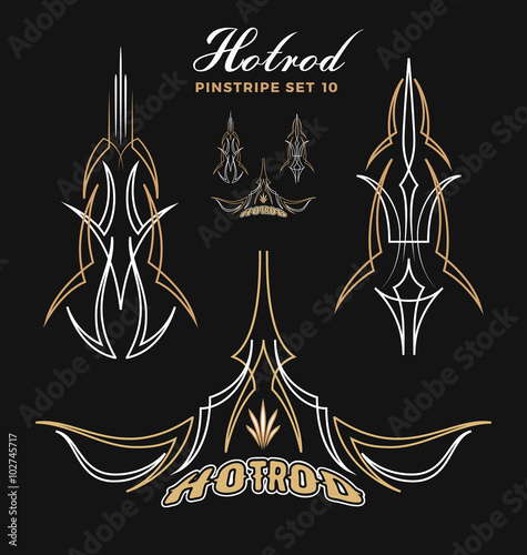 Set of vintage pinstripe line art. For vinyl sticker, Painting template, Tattoo. Vector illustration.