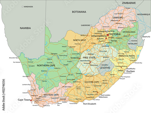 South Africa - Highly detailed editable political map with labeling.