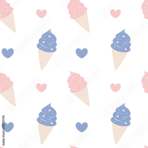 cute cartoon ice cream pink and blue lovely seamless vector pattern background illustration