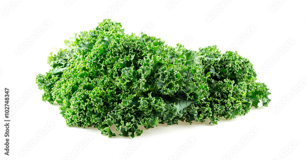 Close up of curly green kale leaf texture isolated on white Close up of curly green kale leaf texture isolated on white