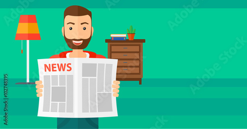 Reporter reading newspaper.