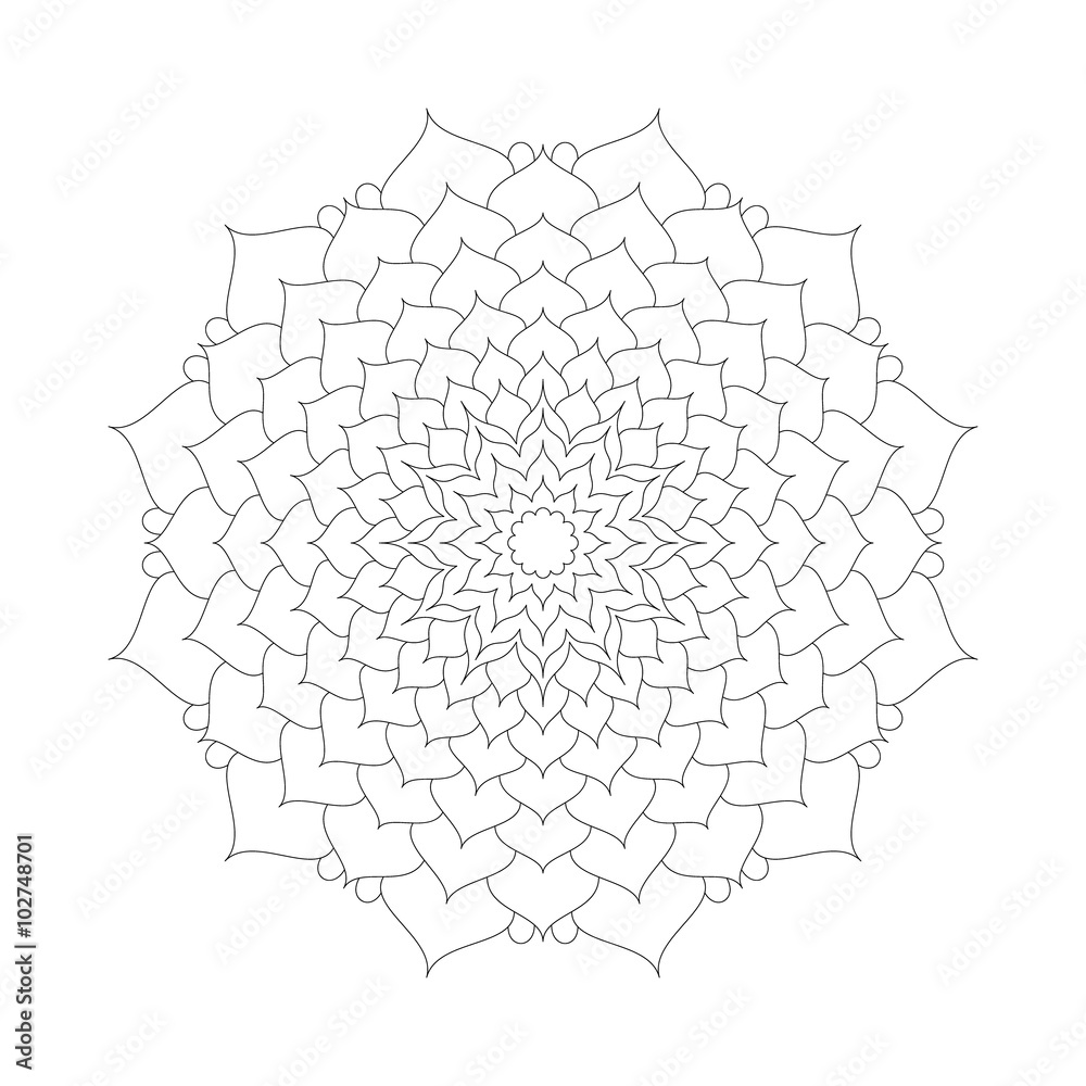 vector adult coloring book page circular pattern mandala lotus flower black and white - floral background