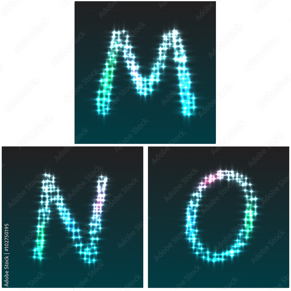 Fototapeta premium Stardust font, letters M,N, O