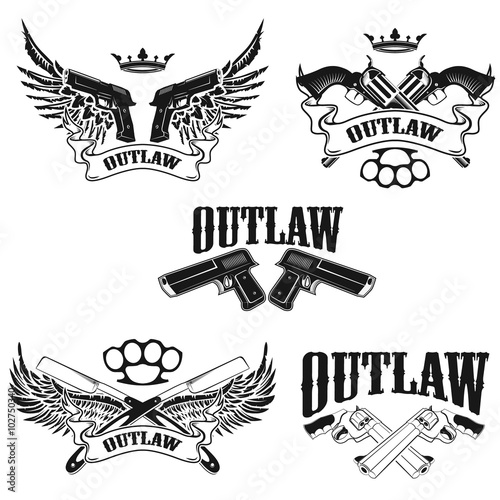 Set of Outlaw t-shirt print design templates
