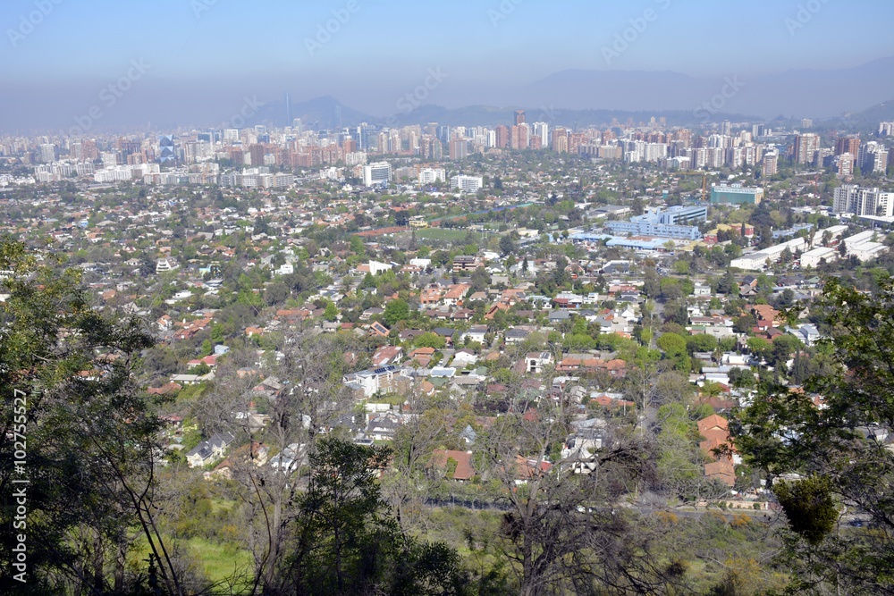 View from hill top looking at Santiago the capital of Chile