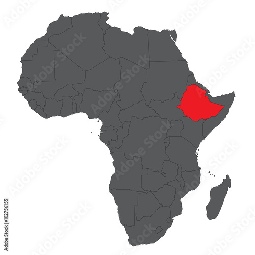 Map of Africa on gray with red Ethiopia vector