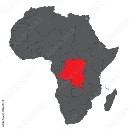 Map of Africa on gray with red Democratic Republic of Congo vector