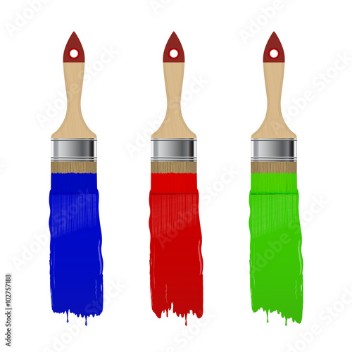Paint brush with color paint stroke set isolated on a white background. Vector illustration.