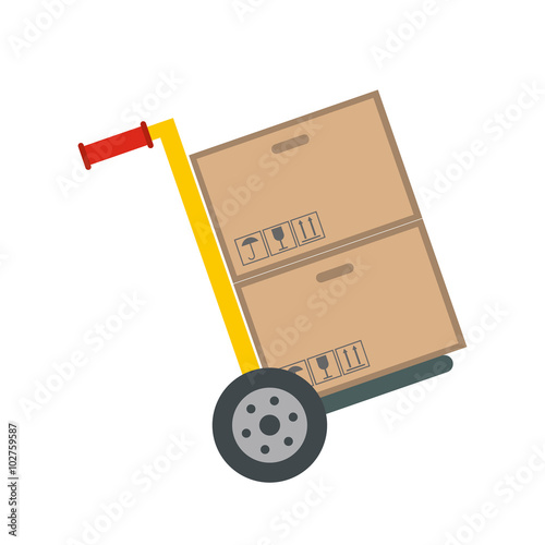 Yellow hand cart with cardboard boxes