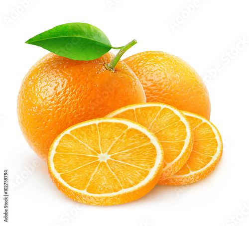 Isolated cut oranges