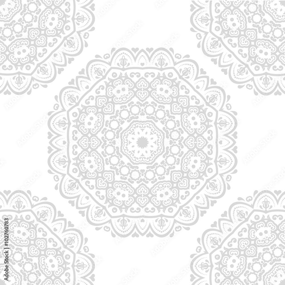 Fototapeta premium Oriental vector classic light silver ornament. Seamless abstract background