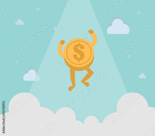 Coin financial freedom in vertical. Flat design for business financial marketing banking advertising event concept cartoon illustration.