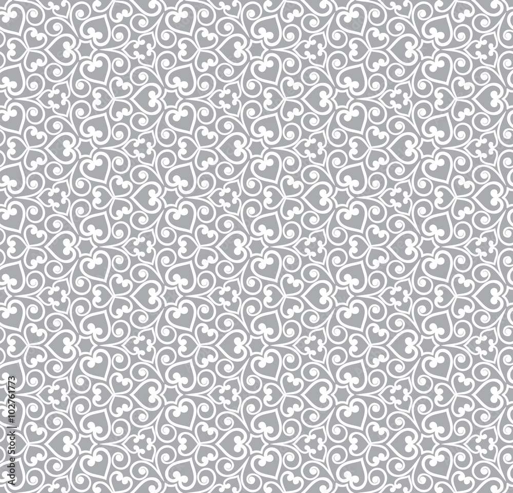 Abstract grey seamless hand-drawn floral pattern.