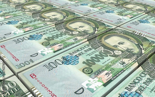 Fényképezés Paraguyan guarani bills stacks background