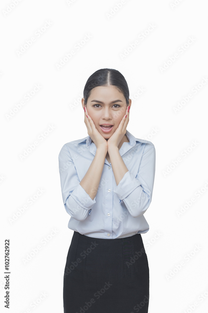business woman is surprising isolated on white background, asi business woman is surprising isolated on white background, asi