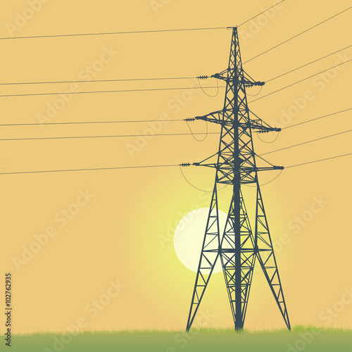 High voltage tower and sunrise