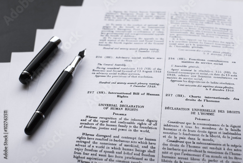 Bilde på lerret Universal declaration of human rights with black pencil