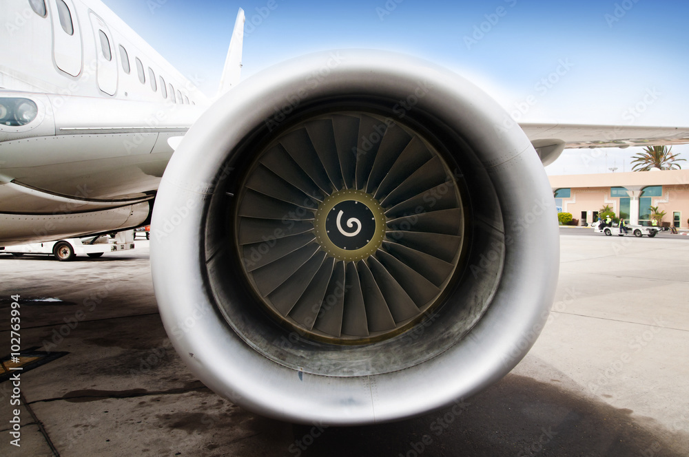 Close up of an engine of a passenger plane Close up of an engine of a passenger plane