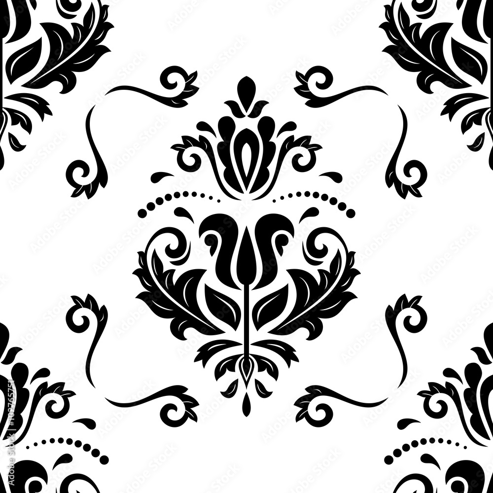 Seamless oriental ornament in the style of baroque. Traditional classic vector pattern. Black and white wallpaper