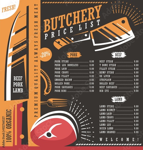 Butcher shop price list vector design