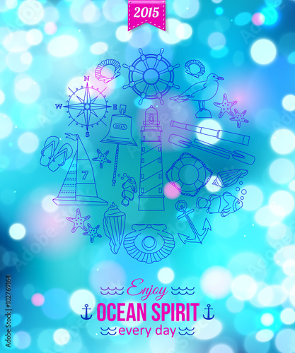 Shining summer nautical typographical background with place for text. 