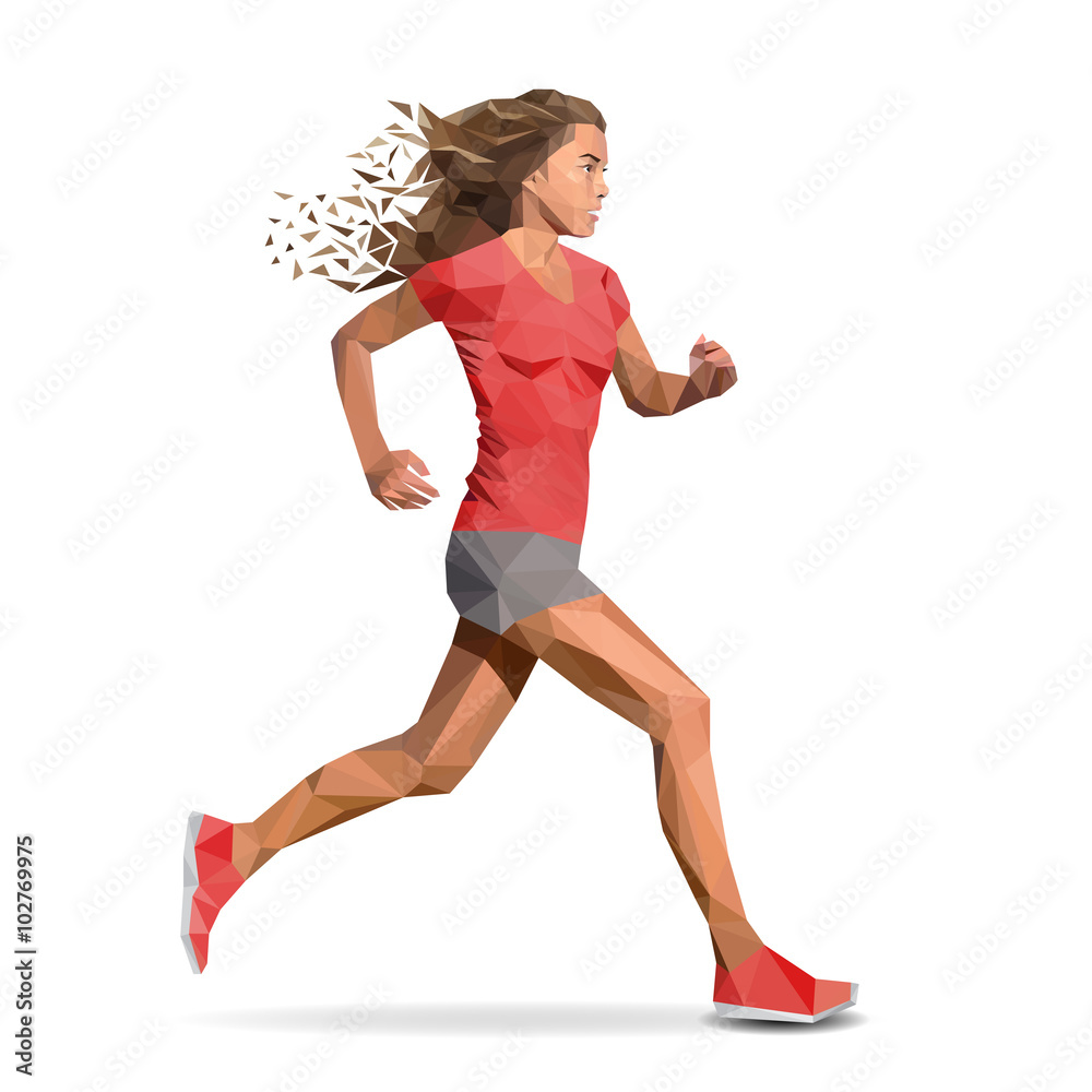 Girl running marathon designed using line geometric graphic vector