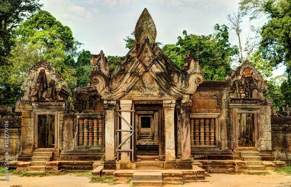 Banteay Srei or Banteay Srey is a 10th-century Cambodian temple dedicated to the Hindu god Shiva Banteay Srei or Banteay Srey is a 10th-century Cambodian temple dedicated to the Hindu god Shiva