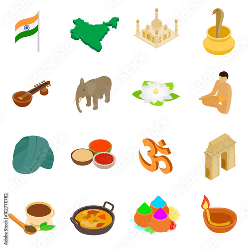 India isometric 3d icons set
