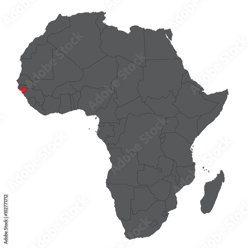 Map of Africa on gray with red Guinea-Bissau vector
