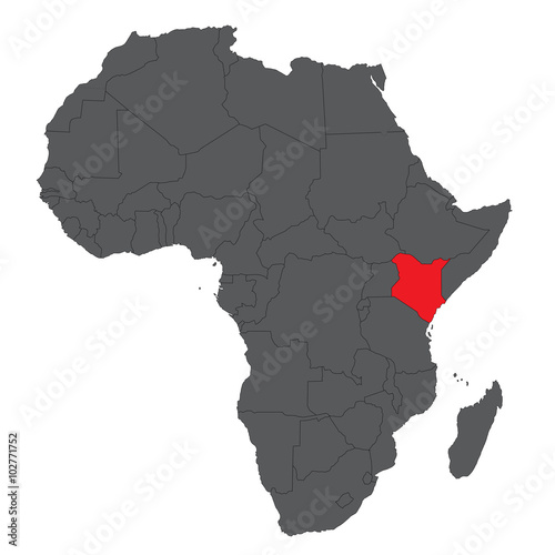 Map of Africa on gray with red Kenya vector