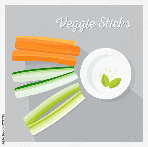 Vegetable sticks. Raw food. Vector illustration, flat lay.