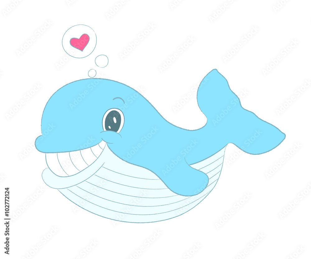 Vector whale with heart, sea themed illustration. Vector whale with heart, sea themed illustration.