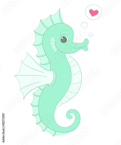 Vector seahorse with heart, in love illustration.