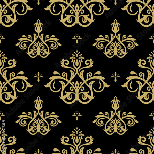 Damask seamless black and golden ornament. Traditional pattern. Classic oriental background