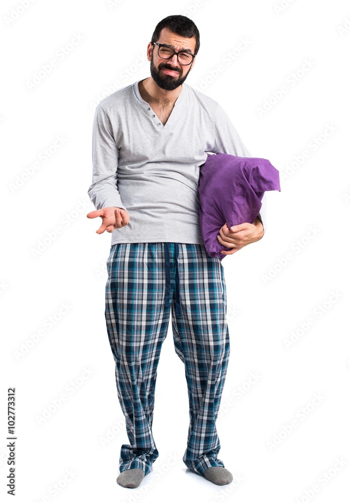 Fototapeta premium Tired man in pajamas