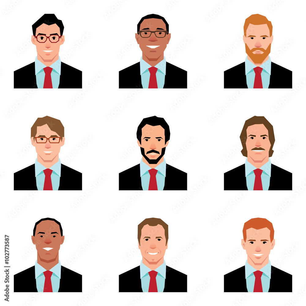 Vector illustration set of avatars portraits of men in suits in Vector illustration set of avatars portraits of men in suits in