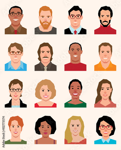 Set of vector avatars icons men and women of different nationali photo