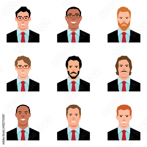 Vector illustration set of avatars portraits of men in suits in